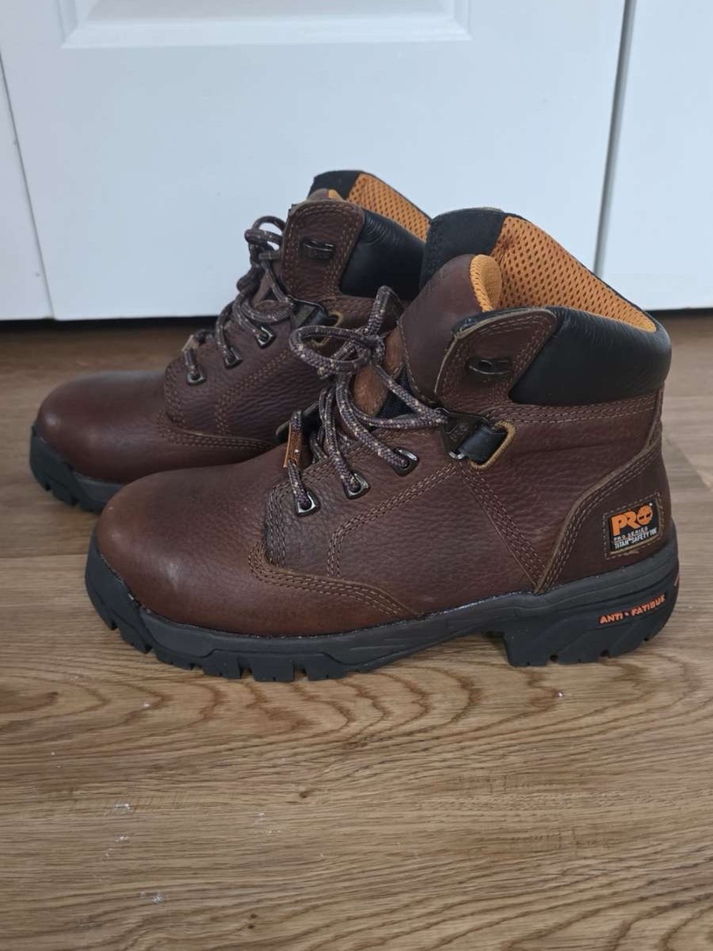 Timberland PRO Brown Leather Work Boots with Orange Accent
